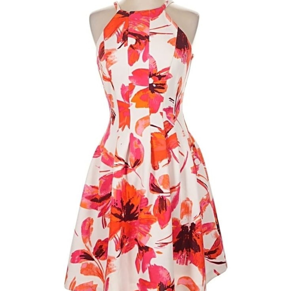 Vince Camuto Pink and Orange Floral Midi Dress